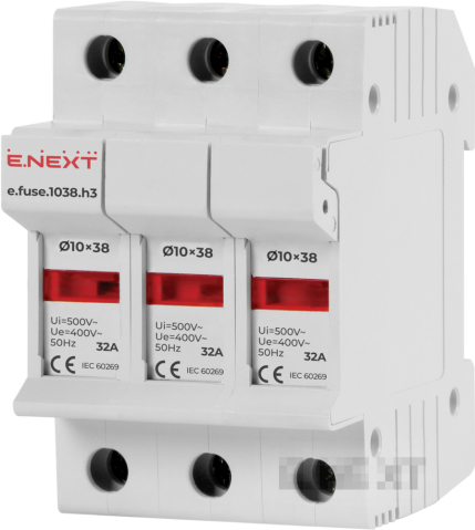 FUSE HOLDER FOR DIN RAIL E.FUSE.1038.H3, FOR FUSES 10X38, 3P, 32A