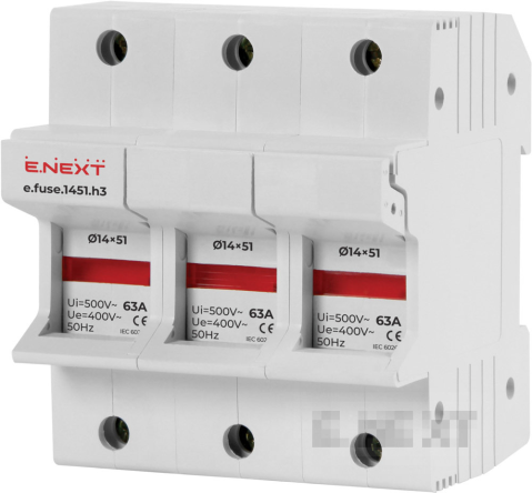 ДЪРЖАЧ ЗА ПРЕДПАЗИТЕЛ ЗА DIN ШИНА E.FUSE.1451.H3,ЗА СТОПЯЕМИ ПРЕДПАЗИТЕЛИ 14Х51, 3Р, 63А
