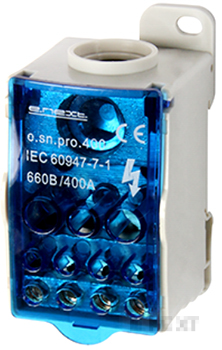 VERTEILERBLÖCKE E.SN.PRO. 400 FÜR DIN-SCHIENE, 400A (EINGANG 1*95,,,185 MM²/AUSGANG 2*6...35, 5*2,5...16,4*2,5...10 MM²)