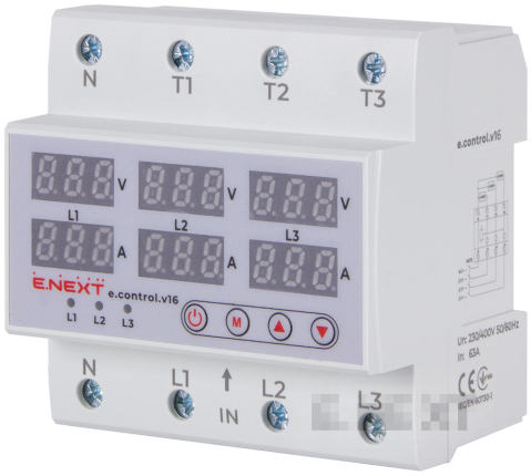 RELEU DE CONTROL TENSIUNE SI CURENT, TRIFAZAT 63A, CU INDICATIA E.CONTROL.V16
