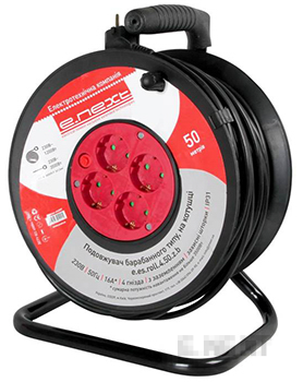 EXTENSION E.ES.ROLL.4.50.Z.B. ON THE REEL WITH HANDLE, 4 CONTACTS, WITH Z/C, OVERLOAD PROTECTION, 50 M, BABY PROTECT, CABLE 3X1.5 SQUARE MM