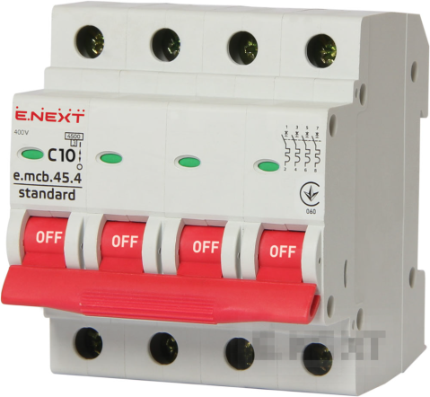 MODULAR CIRCUIT BREAKER E.MCB.STAND.45.4.C10, 4P, 10A, C, 4.5 KA