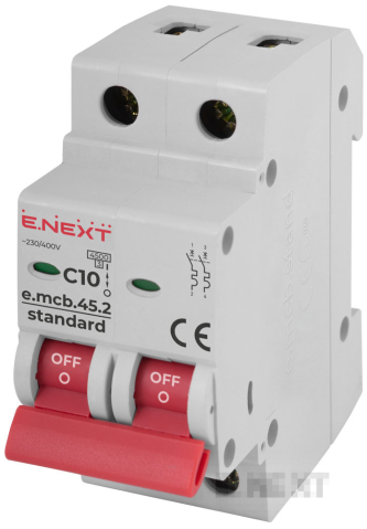 MODULAR CIRCUIT BREAKER E.MCB.STAND.45.2.C10, 2P, 10A, C, 4.5 KA