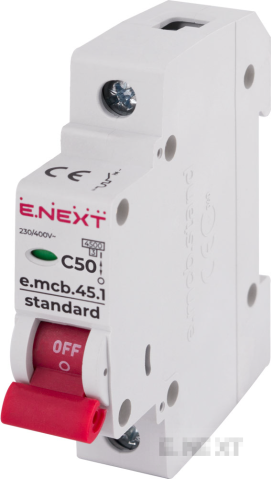 MODULAR CIRCUIT BREAKER E.MCB.STAND.45.1.C50, 1P, 50A, C, 4.5 KA