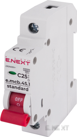 MODULAR CIRCUIT BREAKER E.MCB.STAND.45.1.C25, 1P, 25A, C, 4.5 KA
