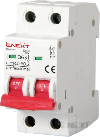 MODULAR CIRCUIT BREAKER E.MCB.PRO.60.2.B 63 NEW, 2P, 63A, IN, 6KA, NEW