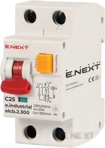 ДЕФЕКТНОТОКОВА ЗАЩИТА ДТЗ СЪС ЗАЩИТА ОТ СВРЪХТОКОВЕ E.INDUSTRIAL.ELCB.2.C25.300, 2P, 25А, С, 300MA