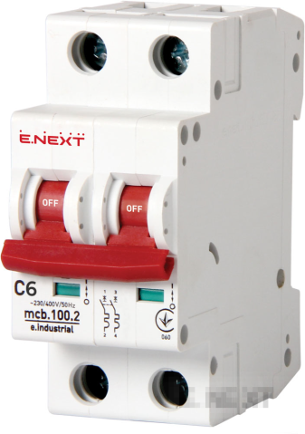 MODULAR AUTOMATIC CIRCUIT BREAKER E.INDUSTRIAL.MCB.100.2.C6, 2 P, 6A, C, 10KA