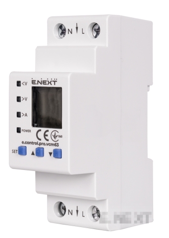 РЕЛЕ ЗА КОНТРОЛ НА НАПРЕЖЕНИЕ И ТОК, МОНОФАЗНО 63А, С ИНДИКАЦИЯ E.CONTROL.PRO.VCM63