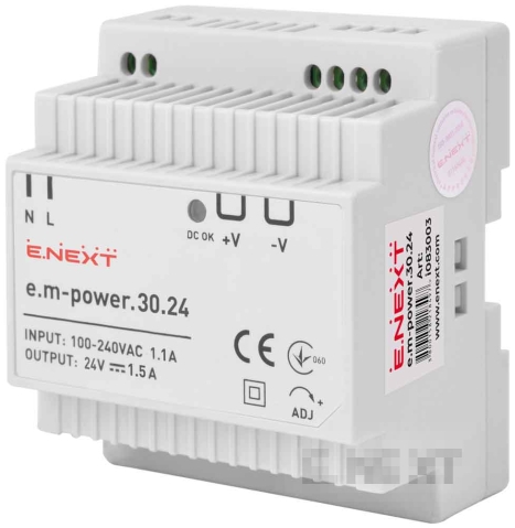 ЗАХРАНВАЩ БЛОК ЗА DIN ШИНА E.M-POWER.30.24 30ВТ, DC24V