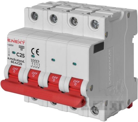 Модулен автоматичен прекъсвач  e.mcb.stand.60.4.C25, 4р, 25А, C, 6 kА