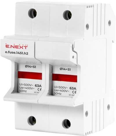 ДЪРЖАЧ ЗА ПРЕДПАЗИТЕЛ ЗА DIN ШИНА E.FUSE.1451.H2,ЗА СТОПЯЕМИ ПРЕДПАЗИТЕЛИ 14Х51, 2Р, 63А