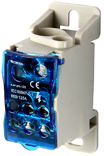 DISTRIBUTION BLOCKS E.SN.PRO.125 FOR DIN-RAIL, 125A (INPUT 1*10-35, 1*6-16 MM²/OUTPUT 6*2,5-16 MM²)