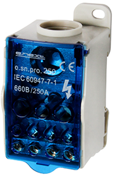 DISTRIBUTION BLOCKS E.SN.PRO.250 FOR DIN-RAIL, 250A (INPUT 1*35-120 MM²/OUTPUT 6*2.5-16 MM²)