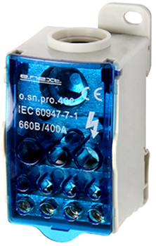 DISTRIBUTION BLOCKS E.SN.PRO. 400 FOR DIN-RAIL, 400A (INPUT 1*95,,,185 MM²/OUTPUT 2*6...35, 5*2.5...16.4*2.5...10 MM²)