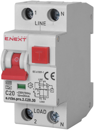 ДЕФЕКТНОТОКОВА ЗАЩИТА ДТЗ СЪС ЗАЩИТА ОТ СВРЪХТОКОВЕ E.RCBO.PRO.2.C20.30, 1P+N, 20А, С, ТИП А, 30MA