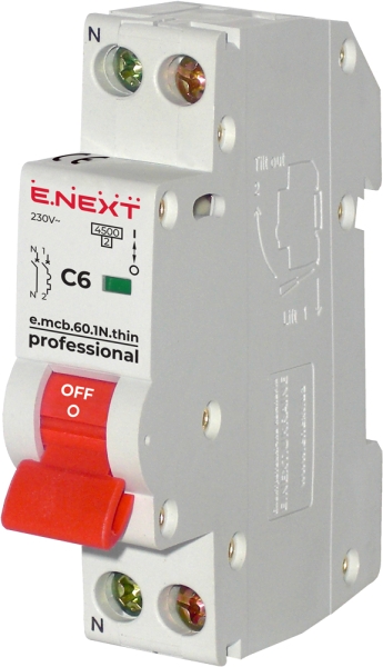 MODULAR AUTOMATIC CIRCUIT BREAKER E.MCB.PRO.60.1N.C6.THIN, 1P+N, 6A, C, 4.5KA