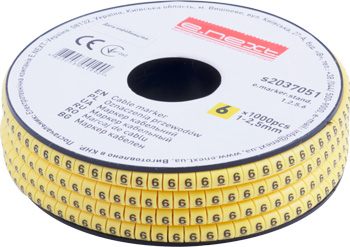Кабелен маркер E.MARKER.STAND.1.2-2.5.6 за кабели 1.2–2.5 mm², цифра 6, 1000 бр.