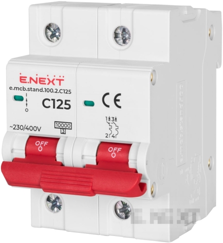 Întrerupător modular e.MCB STAND 100 2P C125 125A 10kA E.NEXT