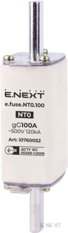 fuse NT0, fuse 100A gG, e.fuse NT0 100A, NT0 fuse size 0, fuse 660V, fuse Icu 120kA, E.NEXT fuses