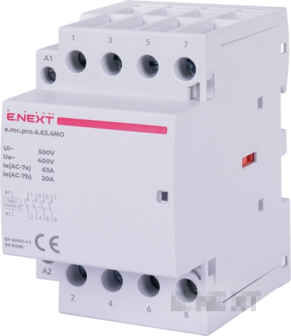 Modular contactor e.mc.pro 4P 63A 4NO coil 230V AC E.NEXT