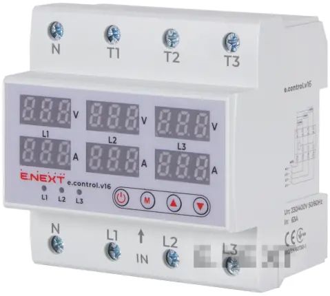 RELEU PENTRU CONTROLUL TENSIUNII ȘI CURENTULUI, TRIFAZAT 63A, CU INDICATOR E.CONTROL.V16 E.NEXT