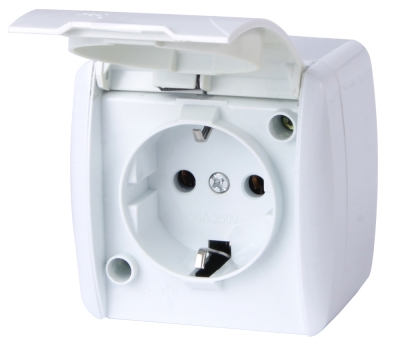 Einzelsteckdose E.AQUA 1231 GR IP54 mit E.NEXT-Kappe