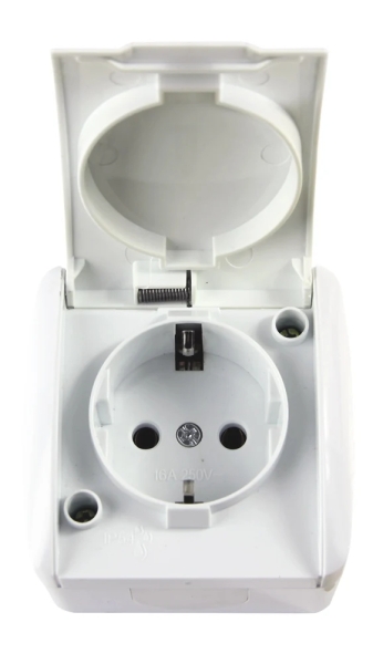 Priză simplă cu împământare E.AQUA 1231 GR pentru instalare în exterior, IP54 cu capac