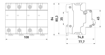 Modular circuit breaker e.mcb.stand.100.4.C100, 4P, 100 A, C, 10kA, E.NEXT