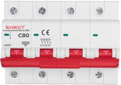 Modular circuit breaker e.mcb.stand.100.4.C80, 4P, 80 A, C, 10kA, E.NEXT