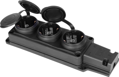 Triple rubberized socket with protective cover E.SOCKET.RUBBER.029.3.16.Z.Z.K, 16 A, E.NEXT