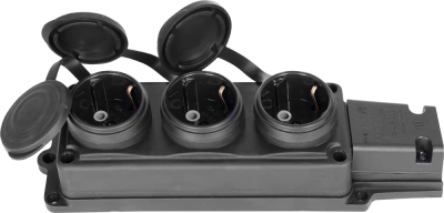 Triple rubberized socket with protective cover E.SOCKET.RUBBER.029.3.16.Z.Z.K, 16 A, E.NEXT