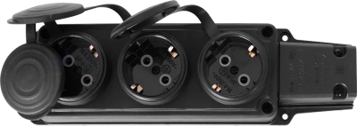Triple rubberized socket with protective cover E.SOCKET.RUBBER.029.3.16.Z.Z.K, 16 A, E.NEXT