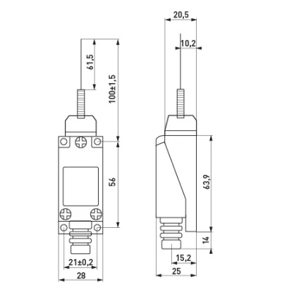 Краен превключвател e.LIMITSWITCH.08 с ексцентричен лост и прът E.NEXT