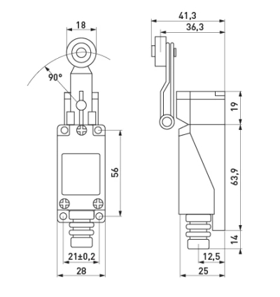 Краен изключвател e.limitswitch.01, лост с ролка, 1NO+1NC, IP65 E.NEXT