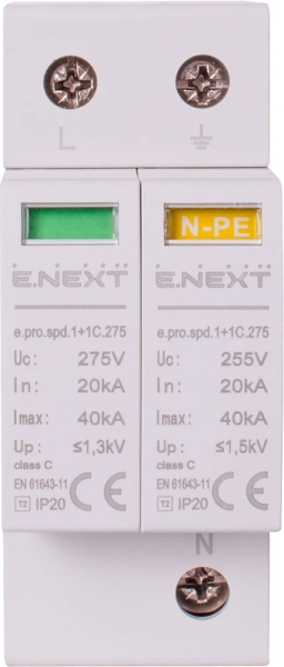 Surge protection device e.pro.spd.1+1C.275, 1P+NPE, class C, 20/40 kA E.NEXT