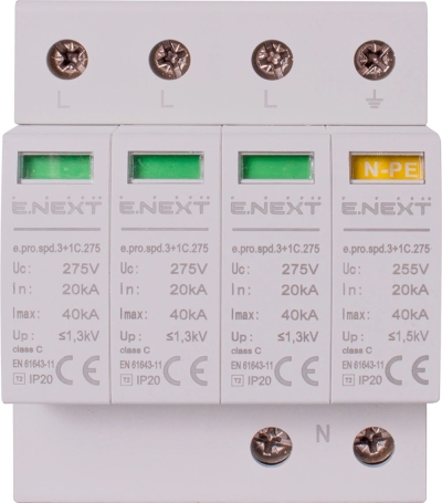 Surge protection device e.pro.spd.3+1C.275, 3P+NPE, class C, 20/40 kA E.NEXT