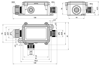 Distribution box e.wdb.cnp723.3t with terminal block, 133x81x42 mm, IP68 E.NEXT