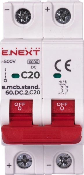Modular circuit breaker e.mcb.stand.60.DC.2.C20, 2p, 20 A, C, 6kA, DC, E.NEXT