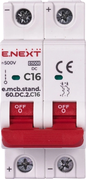 Модулен автоматичен прекъсвач e.mcb.stand.60.DC.2.C16, 2р, 16А, C, 6кА, DC E.NEXT