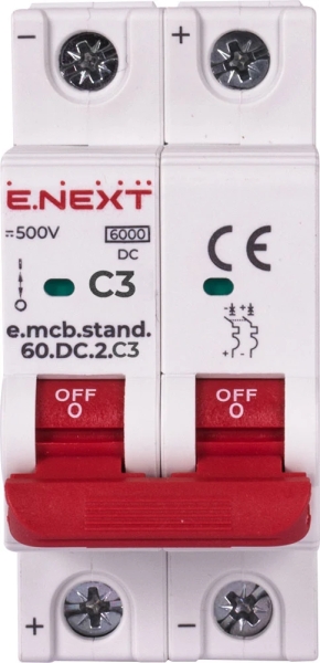 Modular circuit breaker e.mcb.stand.60.DC.2.C3, 2p, 3 A, C, 6kA, DC, E.NEXT