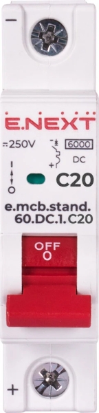Модулен автоматичен прекъсвач e.mcb.stand.60.DC.1.C20, 1р, 20А, C, 6кА, DC E.NEXT