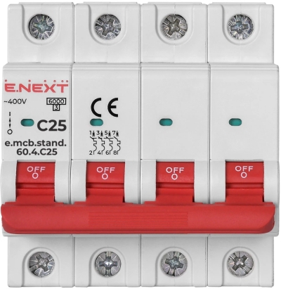 Modular circuit breaker e.mcb.stand.60.4.C25, 4p, 25A, C, 6 kA E.NEXT