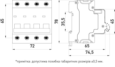 Modular circuit breaker e.mcb.stand.60.4.C25, 4p, 25A, C, 6 kA E.NEXT