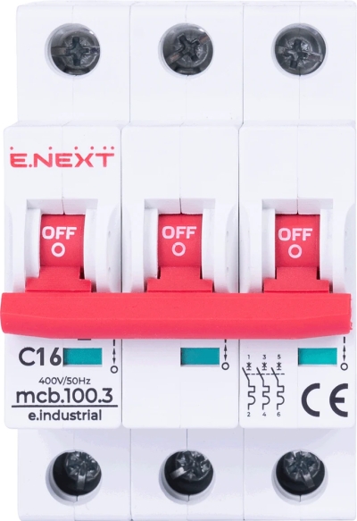 ÎNTRERUPTOR AUTOMAT MODULAR E.INDUSTRIAL.MCB.100.3.C16, 3 P, 16A, C, 10KA E.NEXT