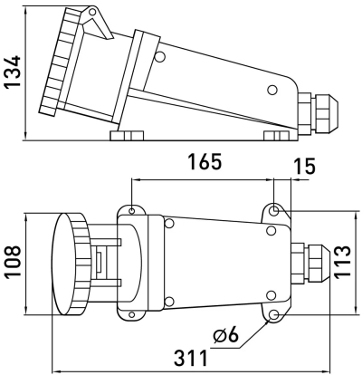 WALL industrial socket E.SOCKET.PRO.3.63, 3P., 220 V, 63 A (133), E.NEXT