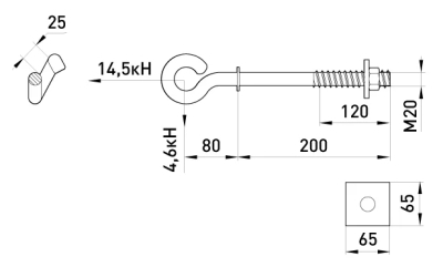 HOOK WITH EAR E.THROUGH.HOOK.PRO.200.20, 200MM, M20, E.NEXT