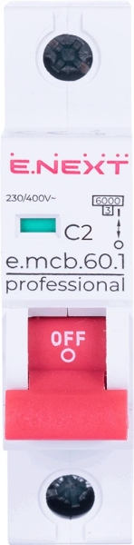 MODULARER LEISTUNGSSCHALTER E.MCB.PRO.60.1.C 2 NEU, 1P, 2A, C, 6KA NEU E.NEXT