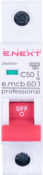 MODULAR CIRCUIT BREAKER E.MCB.PRO.60.1.C 50 NEW, 1P, 50A, C, 6KA NEW E.NEXT