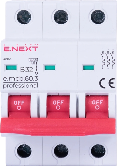 МОДУЛЕН АВТОМАТИЧЕН ПРЕКЪСВАЧ E.MCB.PRO.60.3.B 32 NEW, 3Р, 32А, IN, 6KА, NEW E.NEXT